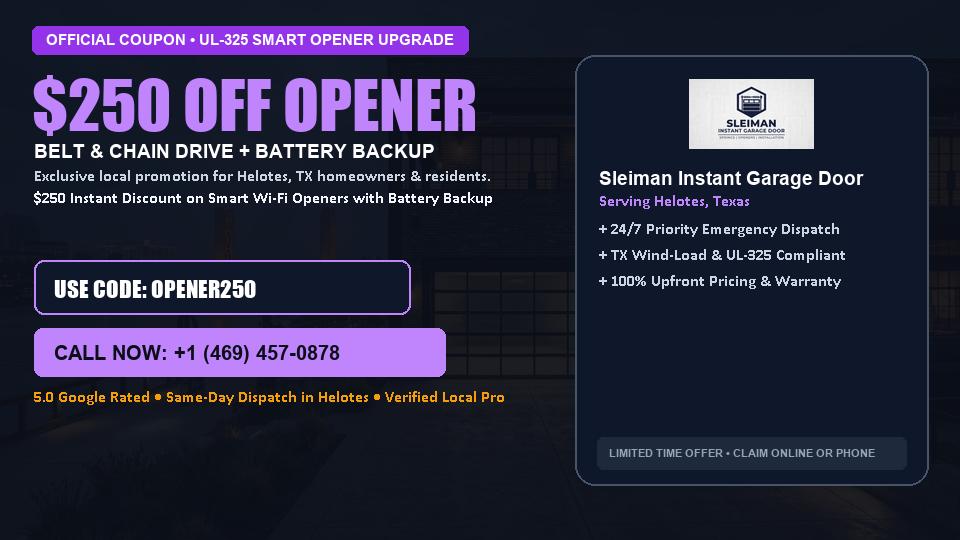 $250 OFF Smart Wi-Fi Garage Door Opener Installation in Helotes, TX - Sleiman Instant Garage Door